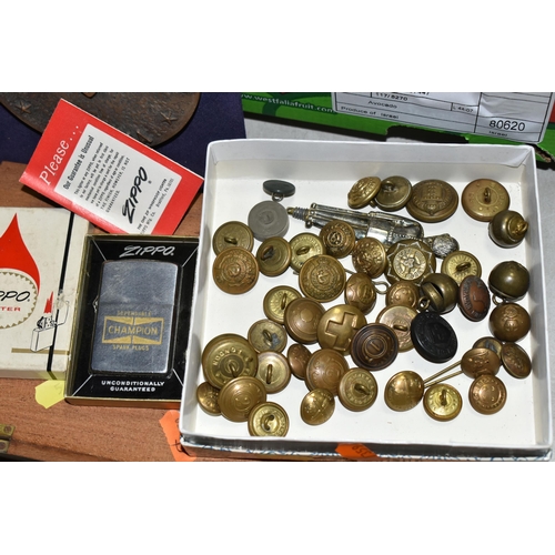 544 - VINTAGE BRITISH RED CROSS UNIFORM, MILITARY AND OTHER BUTTONS, BADGES, ETC, TOGETHER WITH ASSORTED P... 