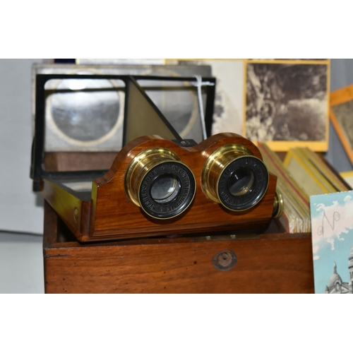 549 - A MAHOGANY AND BRASS R & J Beck Achromatic Stereoscope, Patent Mirror no. 2289 in a walnut case (in ... 