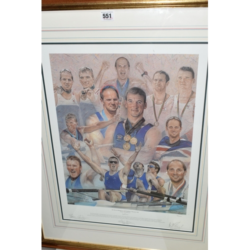 551 - ONE FRAMED PHOTOGRAPH of Steven Redgrave CBE, signed and one framed Print by Stephen Doig of Sir Ste... 