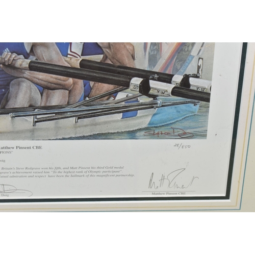 551 - ONE FRAMED PHOTOGRAPH of Steven Redgrave CBE, signed and one framed Print by Stephen Doig of Sir Ste... 