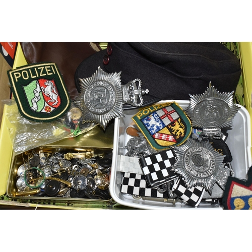 552 - POLICE, TRAFFIC WARDEN AND SCOUTING INTEREST, ETC, two boxes of cloth and metal badges and button, c... 