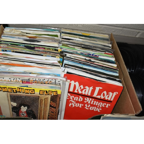 555 - FOUR BOXES OF SINGLES RECORDS CONTAINING APPROXIMATELY EIGHT HUNDRED CUT WITH LARGE CENTRE HOLES FOR... 