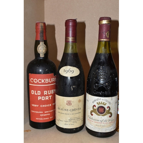 206 - WINE & PORT, three botttles comprising one bottle of Beaune-Greves 1er Cru 1969, one bottle of Domai... 