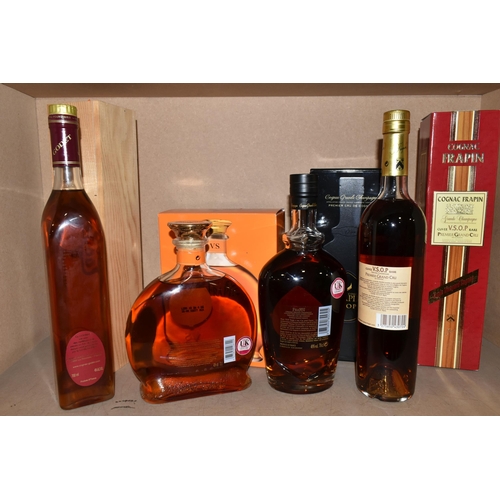 218 - THREE BOTTLES OF COGNAC comprising one bottle of Frapin VS Cognac Grande Champagne, 40% vol. 70cl, b... 