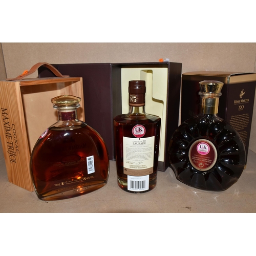 220 - THREE BOTTLES OF FINE COGNAC / ARMAGNAC comprising one bottle of Chateau De Laubade Intemporel No. 5... 