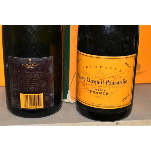 247 - THREE BOTTLES OF  VEUVE CLICQUOT PONSARDIN CHAMPAGNE, one 1960's bottling, 26 fl.oz, two bottles 750... 