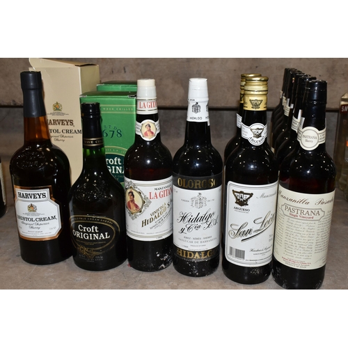 264 - FIFTEEN BOTTLES OF SHERRY comprising one 1L bottle of HARVEY'S Bristol Cream, one bottle of LA GITAN... 