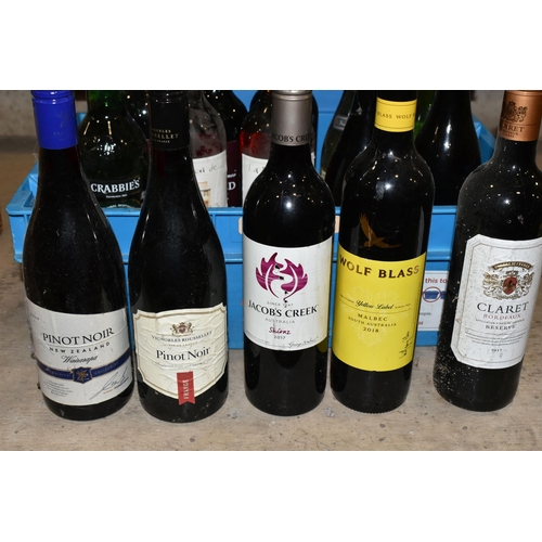 277 - TWO BOXES OF ASSORTED ALCOHOL comprising seven bottles of assorted red wine from Europe and the New ... 