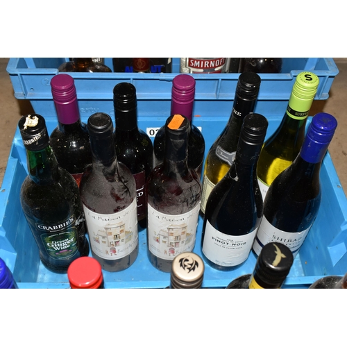 277 - TWO BOXES OF ASSORTED ALCOHOL comprising seven bottles of assorted red wine from Europe and the New ... 