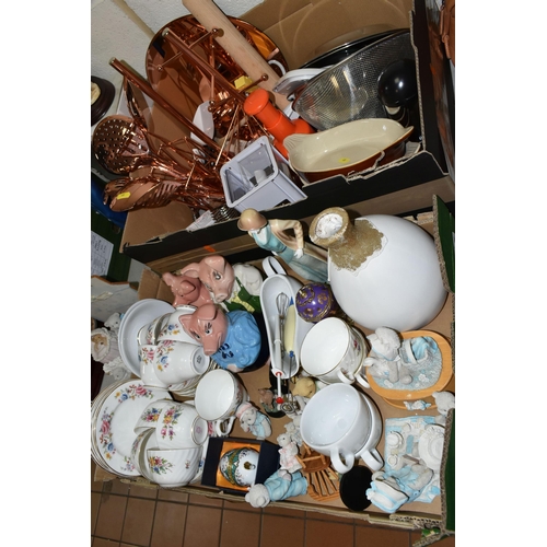 485 - THREE BOXES AND LOOSE ASSORTED SUNDRY ITEMS ETC, to include Wade Nat West piggy banks, bone china te... 