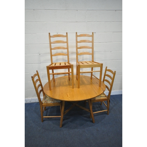 1226 - AN ERCOL MODEL 669 PINE DROP LEAF TABLE, open width 125cm x depth 114cm x height 73cm, along with a ... 