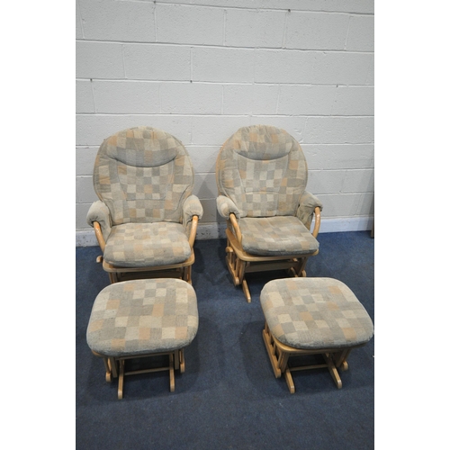 1227 - A PAIR OF BEECH FRAMED DUTAILIER ROCKING CHAIRS, with a rocking locking mechanism, a pair of rocking... 