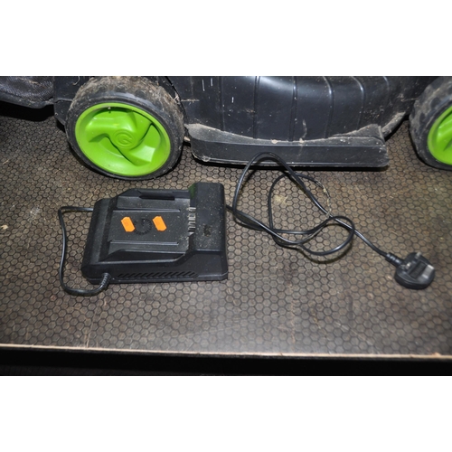 1057 - A G TECH CLM021 CORDLESS LAWN MOWER with grassbox, one battery and charger (PAT pass and working)