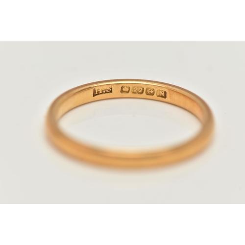 12 - A POLISHED 22CT GOLD BAND RING, hallmarked 22ct Birmingham, ring size M, approximate gross weight 2.... 