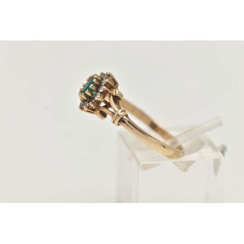 24 - A 9CT GOLD GEMSET RING, an oval cut green chalcedony, set with a surround of circular cut cubic zirc... 