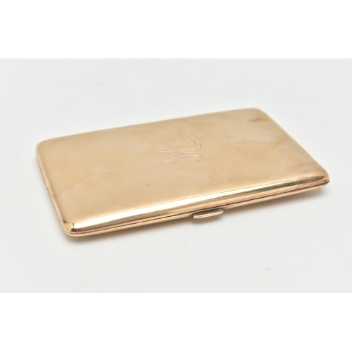 36 - AN EARLY 20TH CENTURY, 9CT GOLD CIGARETTE CASE, of a rectangular form, polished design with monogram... 