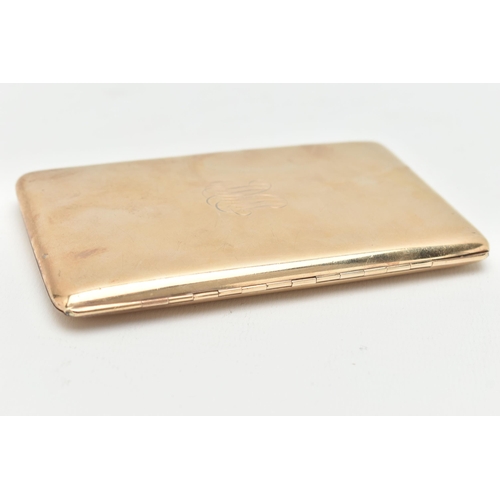 36 - AN EARLY 20TH CENTURY, 9CT GOLD CIGARETTE CASE, of a rectangular form, polished design with monogram... 