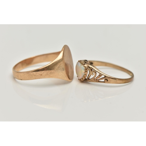 40 - TWO 9CT YELLOW GOLD RINGS, to include a 9ct gold single stone ring set with a heart shaped opal (AF)... 