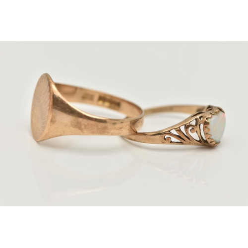 40 - TWO 9CT YELLOW GOLD RINGS, to include a 9ct gold single stone ring set with a heart shaped opal (AF)... 