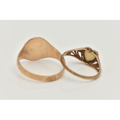 40 - TWO 9CT YELLOW GOLD RINGS, to include a 9ct gold single stone ring set with a heart shaped opal (AF)... 