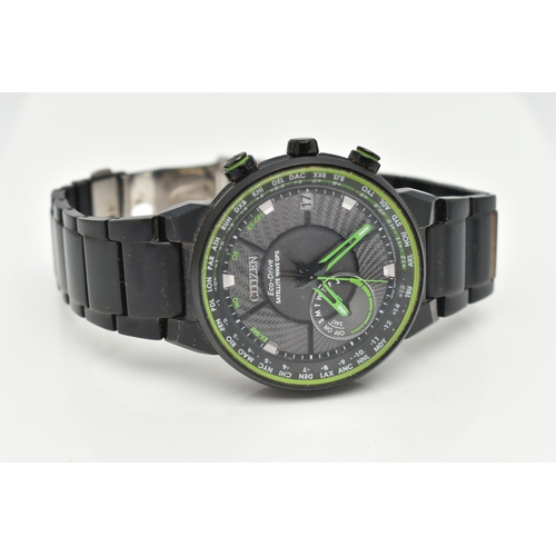 46 - A GENTS 'CITIZEN ECO-DRIVE' WRISTWATCH, round black textured dial signed 'Citizen Eco-Drive Satellit... 