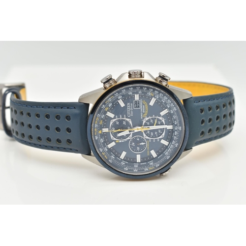 47 - A GENTS 'CITIZEN ECO-DRIVE' CHRONOGRAPH WRISTWATCH, blue dial signed 'Citizen Eco-Drive, Radio Contr... 