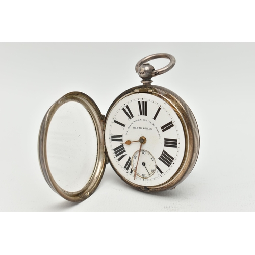 64 - A LATE VICTORIAN SILVER OPEN FACE POCKET WATCH, key wound, round white dial signed 'D.I.MARCUSON BRO... 