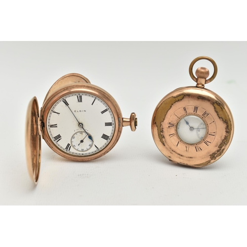 65 - TWO GOLD PLATED POCKET WATCHES, the first a manual wind 'Waltham U.S.A' half hunter pocket watch, in... 