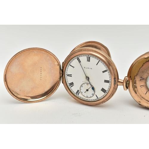 65 - TWO GOLD PLATED POCKET WATCHES, the first a manual wind 'Waltham U.S.A' half hunter pocket watch, in... 