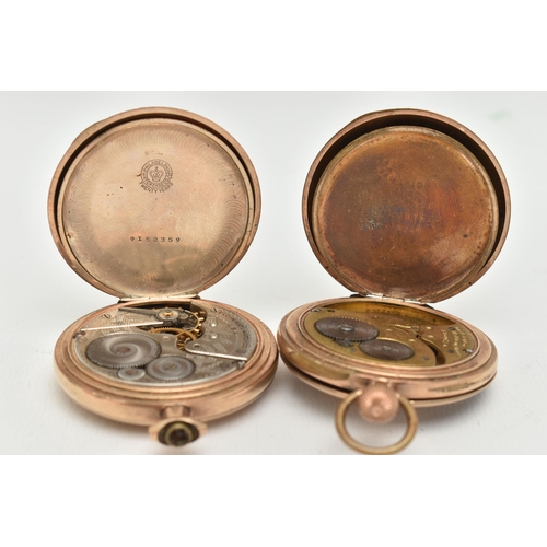 65 - TWO GOLD PLATED POCKET WATCHES, the first a manual wind 'Waltham U.S.A' half hunter pocket watch, in... 