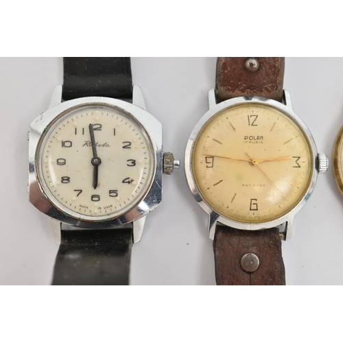 72 - THREE WRISTWACTHES, to include a gold plated, manual wind 'Montine' watch head, a 'Polan' manual win... 