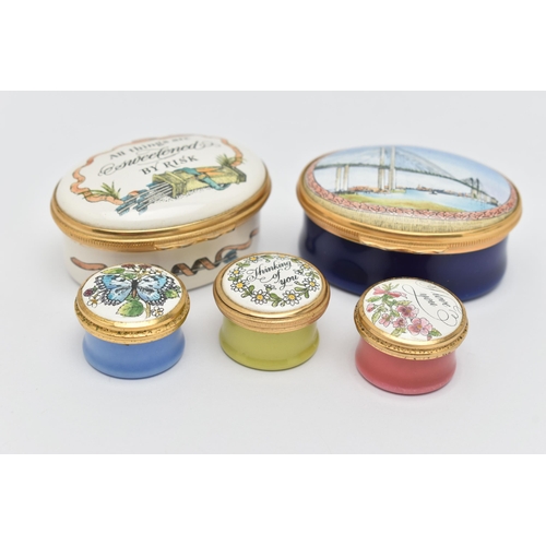 76 - FIVE 'HALYCYON DAYS' TRINKET BOXES, two oval boxes and three small circular pill boxes two signed to... 