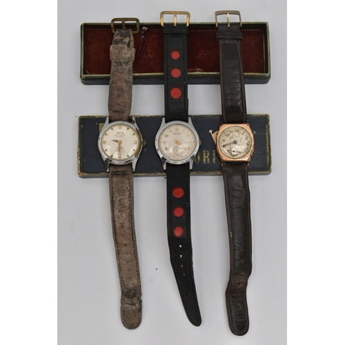 78 - THREE GENTS WRISTWATCHES, to include a manual wind, 'Oris' wristwatch, round silvered dial, alternat... 