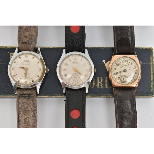 78 - THREE GENTS WRISTWATCHES, to include a manual wind, 'Oris' wristwatch, round silvered dial, alternat... 