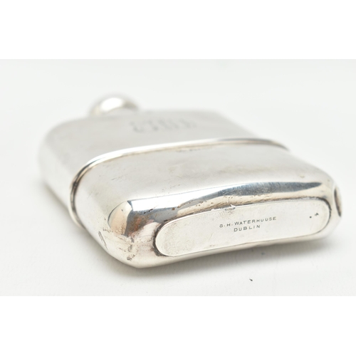 102 - A GEORGE V SILVER HIP FLASK, polished design with engraved monogram, removable cup to the base with ... 