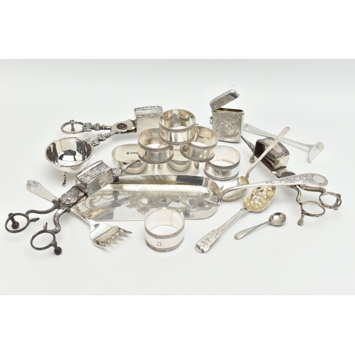 110 - ASSORTED SILVER AND EPNS ITEMS, to include two oval napkin rings, polished design, hallmarked 'Coope... 