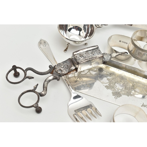 110 - ASSORTED SILVER AND EPNS ITEMS, to include two oval napkin rings, polished design, hallmarked 'Coope... 