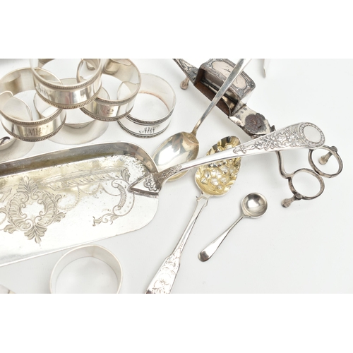 110 - ASSORTED SILVER AND EPNS ITEMS, to include two oval napkin rings, polished design, hallmarked 'Coope... 