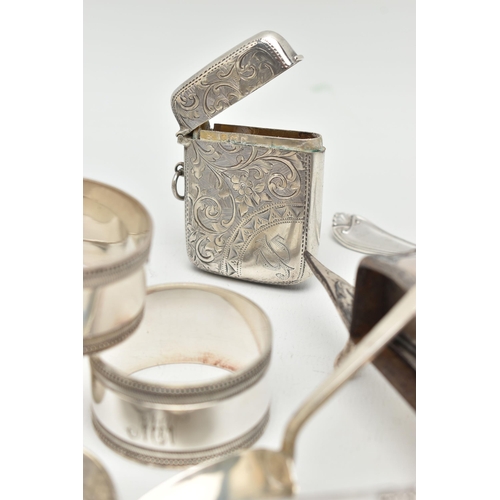 110 - ASSORTED SILVER AND EPNS ITEMS, to include two oval napkin rings, polished design, hallmarked 'Coope... 