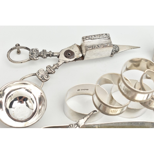 110 - ASSORTED SILVER AND EPNS ITEMS, to include two oval napkin rings, polished design, hallmarked 'Coope... 