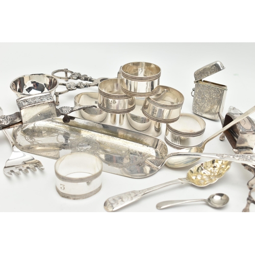 110 - ASSORTED SILVER AND EPNS ITEMS, to include two oval napkin rings, polished design, hallmarked 'Coope... 