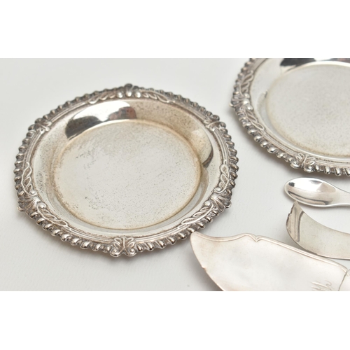 111 - THREE SILVER COASTERS, three round coasters, gadrooned rim with shell pattern, hallmarked 'W I Broad... 