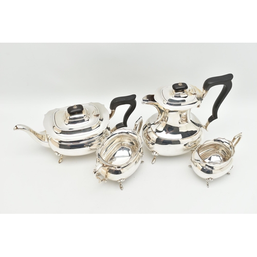 112 - A GEORGE VI FOUR PIECE SILVER TEA SET, comprising of a teapot, coffee pot, sugar bowl and milk jug, ... 