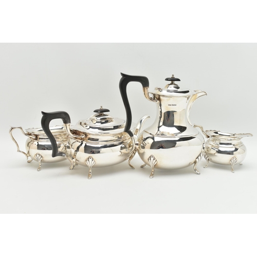 112 - A GEORGE VI FOUR PIECE SILVER TEA SET, comprising of a teapot, coffee pot, sugar bowl and milk jug, ... 