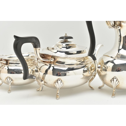 112 - A GEORGE VI FOUR PIECE SILVER TEA SET, comprising of a teapot, coffee pot, sugar bowl and milk jug, ... 