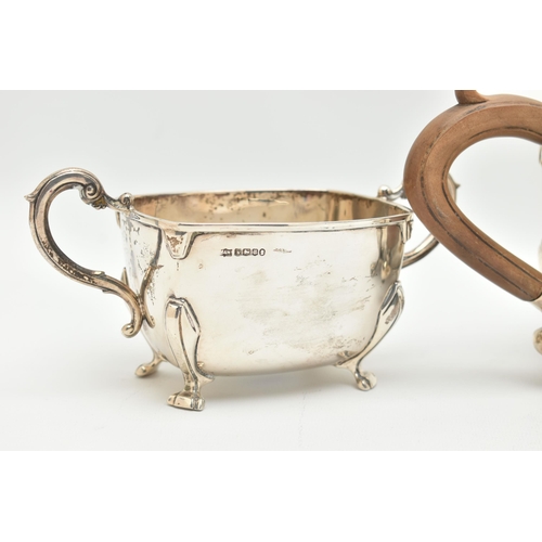 113 - A SILVER 'MAPPIN & WEBB' THREE PIECE TEA SET, comprising of a teapot, sugar bowl and milk jug, polis... 