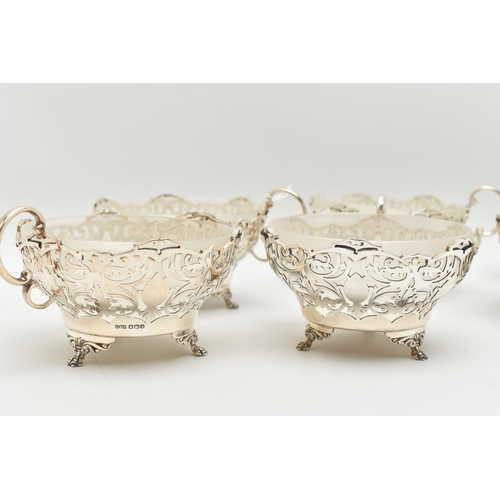 114 - A GEORGE VI SILVER AND FROSTED GLASS LINED DESSERT SET, comprising a fruit bowl and six dishes, each... 