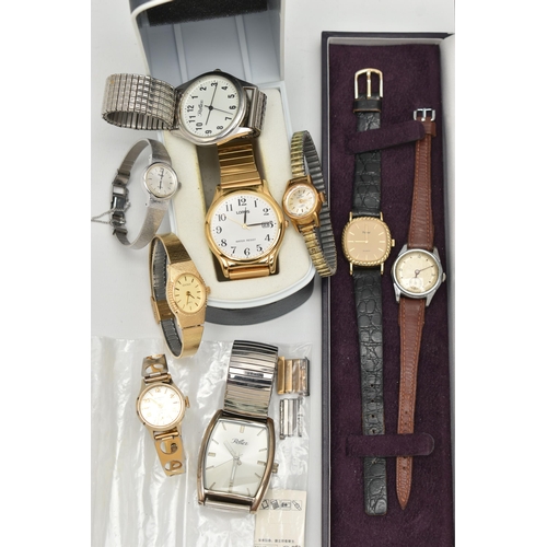 119 - A BOX OF ASSORTED WRISTWATCHES, nine wristwatches, ladies and gents, names to include Ingersoll, Sek... 