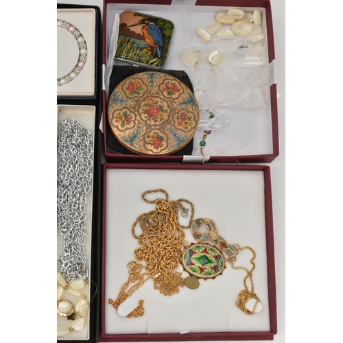 120 - ASSORTED SILVER/WHITE METAL AND COSTUME JEWELLERY, to include a silver hinged bangle with floral pat... 