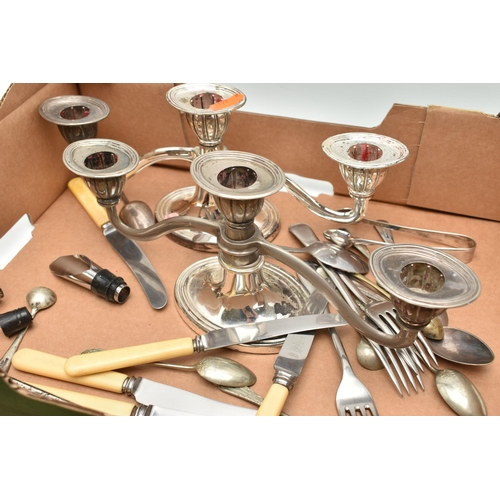 124 - A BOX OF ASSORTED SILVER AND WHITE METAL WARE, to include a single napkin ring hallmarked Birmingham... 